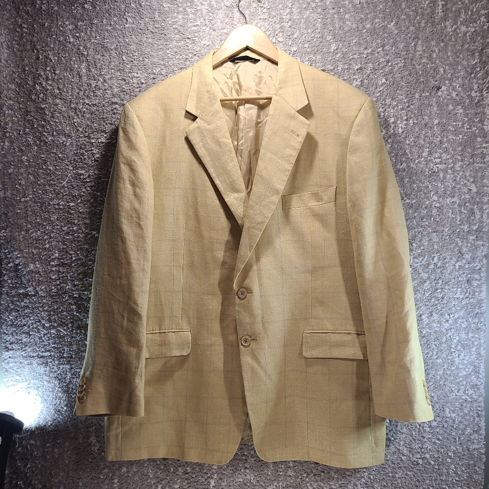 Burberry Beige Plaid Sport Coat Mens Ramie Wool Blend Sz 46 Lined Pockets